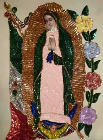 Virgen of Guadalupe Jumbo W/FLAG Sequins Patch 28\"